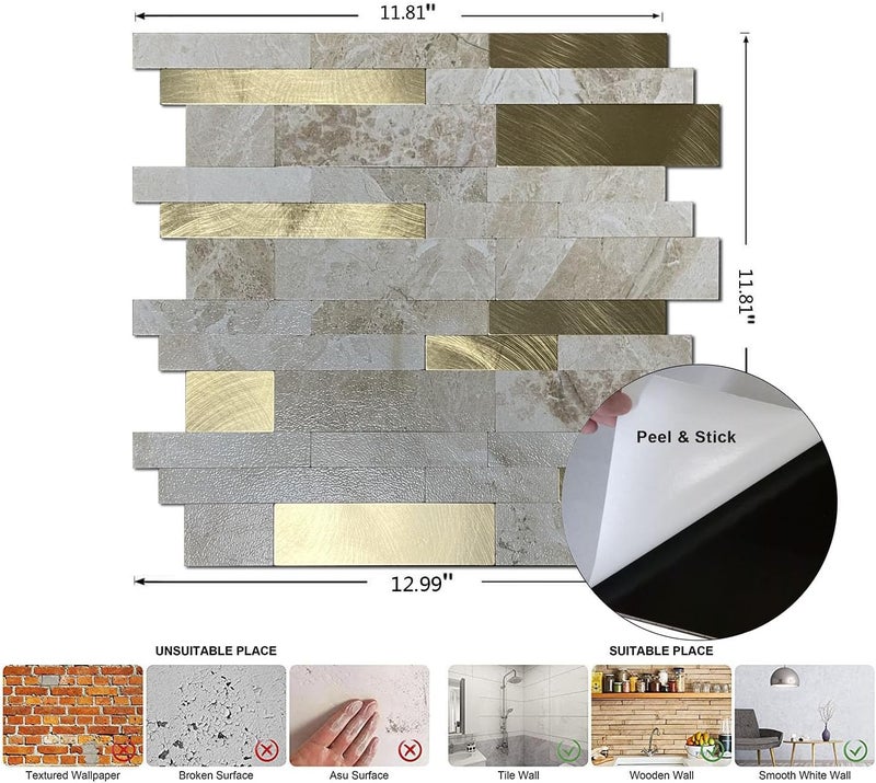 weimeisc 10 Sheets Backsplash Tile for Kitchen Peel and Stick, 11.81" X 11.81" Self-Adhesive Waterproof, Metal Backsplash Subway Tile, Stick on Tiles Kitchen Bathroom (Creamy) - Image 3